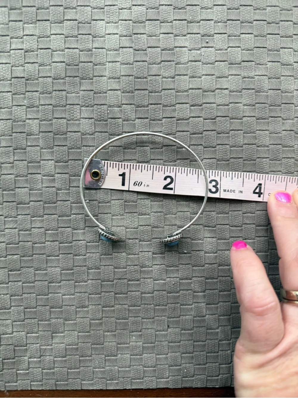 Vintage  Silver Tone Open Cuff Bracelet with Blue Stone Accents